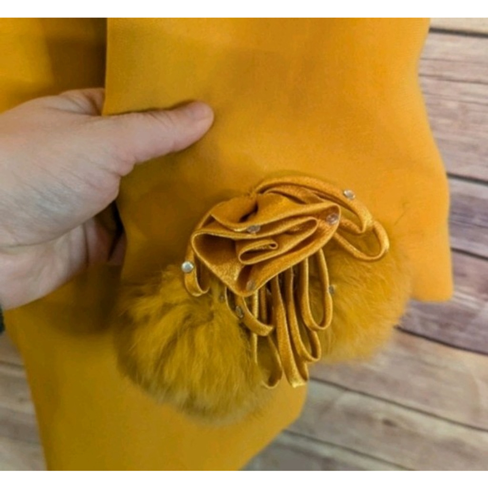 Vintage 70's Statement Coat,Studio C Collection 24W Mustard Faux Fur Pom Pom - Picture 6 of 7
